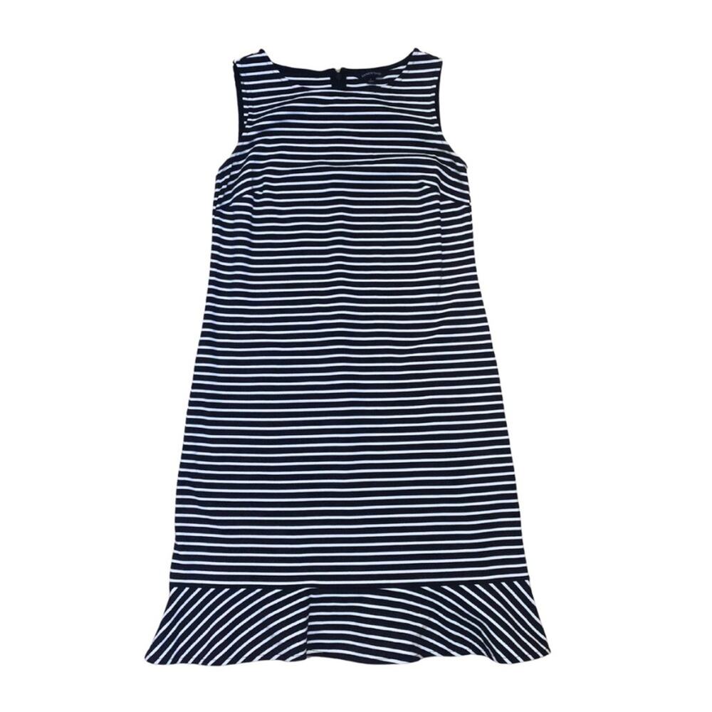 Lands’ End Sleeveless Navy Blue White Stripes Midi Dress 4 Nautical Coastal